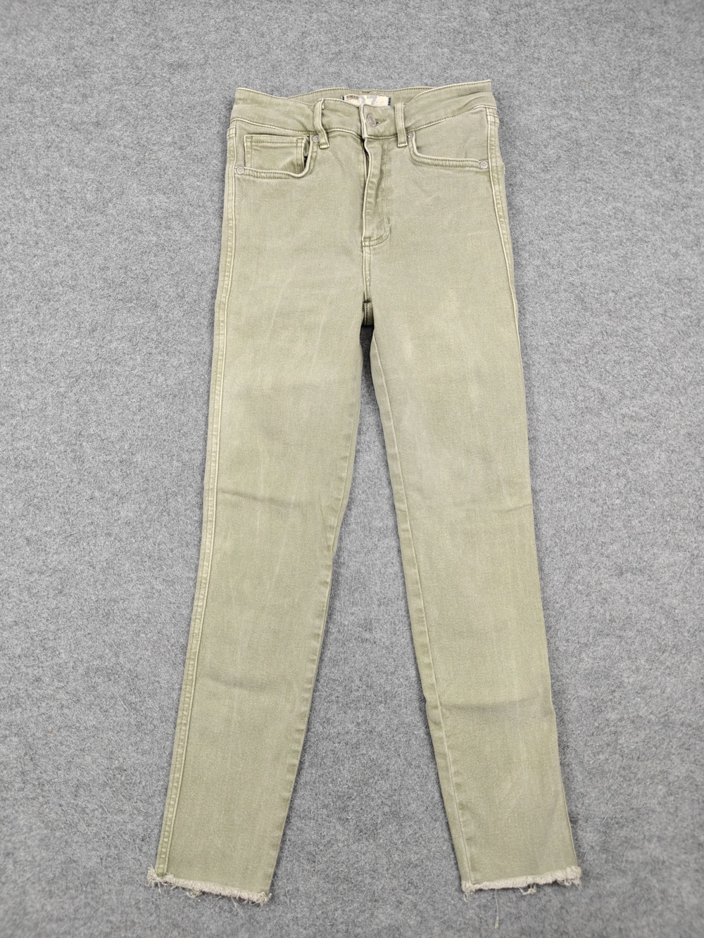 We The Free Jeans Womens 27 Green Skinny Slim Stretch Distressed Ankle Fray